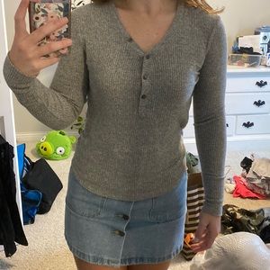 Grey, Long-Sleeved, Professional, Blouse.